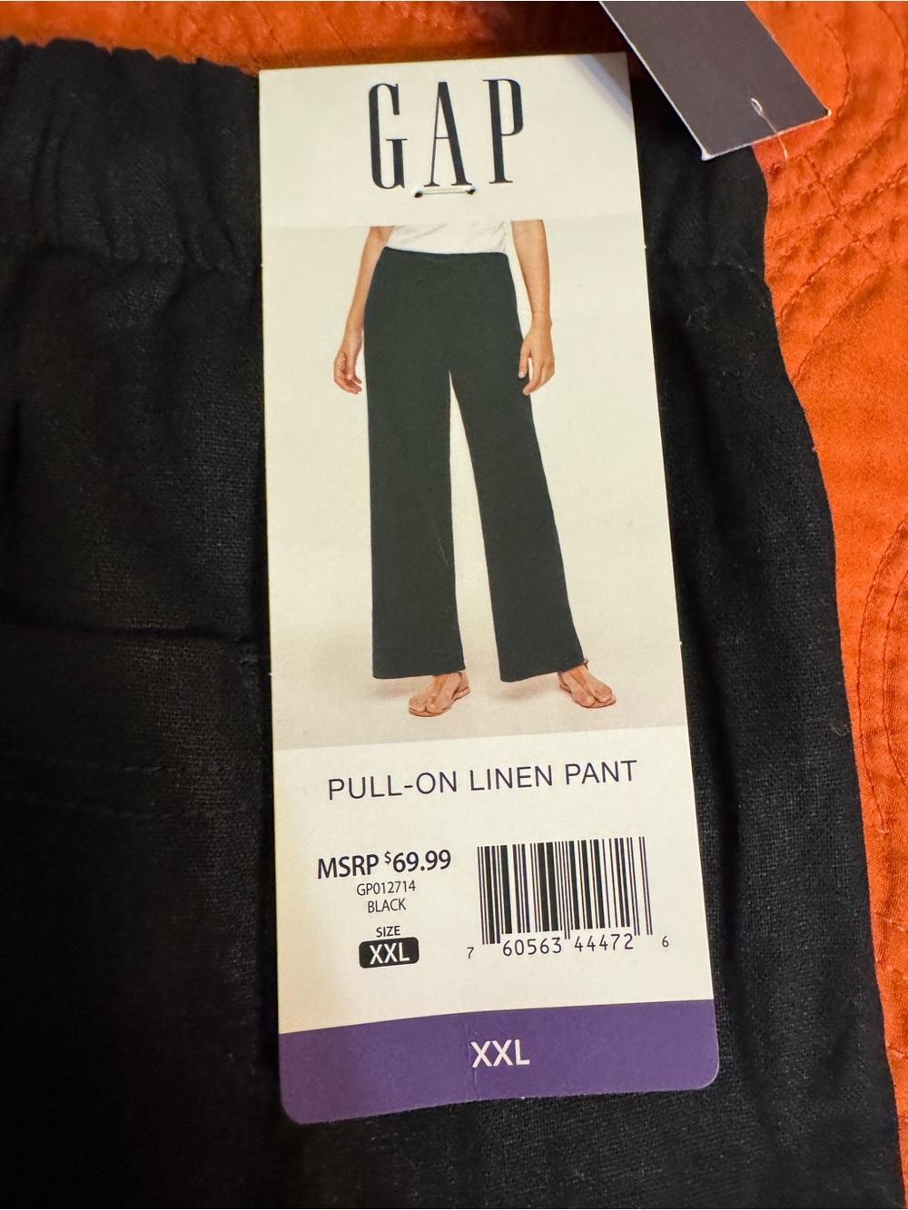 GAP Black Pull-On Wide-Leg Linen Pants